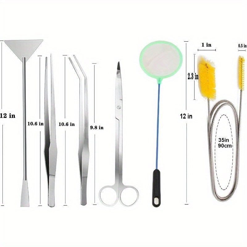 7 in 1 Aquarium Aquascaping Tools Kits, Stainless Steel Aquarium Plant Tools Tweezers Scissors Scrapers for Aquarium Tank Clean Fish Tank Tools Sets