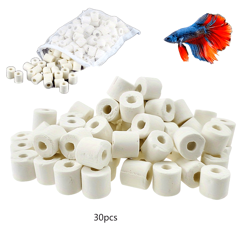 30pcs Aquarium Round Ceramic Ring Filter Media, Aquaculture Culture, Fish Tank Filter Purifies Water Quality Media