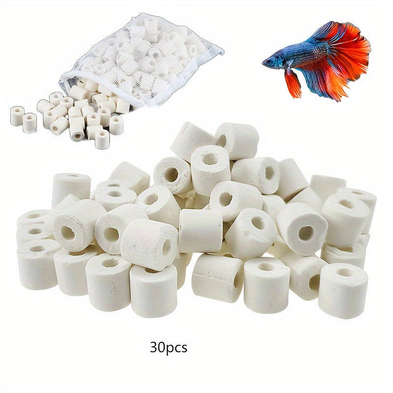 30pcs Aquarium Round Ceramic Ring Filter Media, Aquaculture Culture, Fish Tank Filter Purifies Water Quality Media