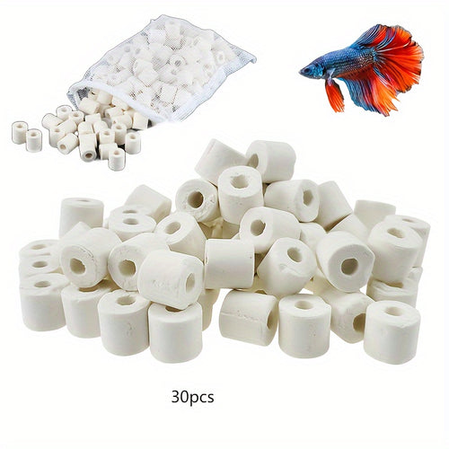 30pcs Aquarium Round Ceramic Ring Filter Media, Aquaculture Culture, Fish Tank Filter Purifies Water Quality Media